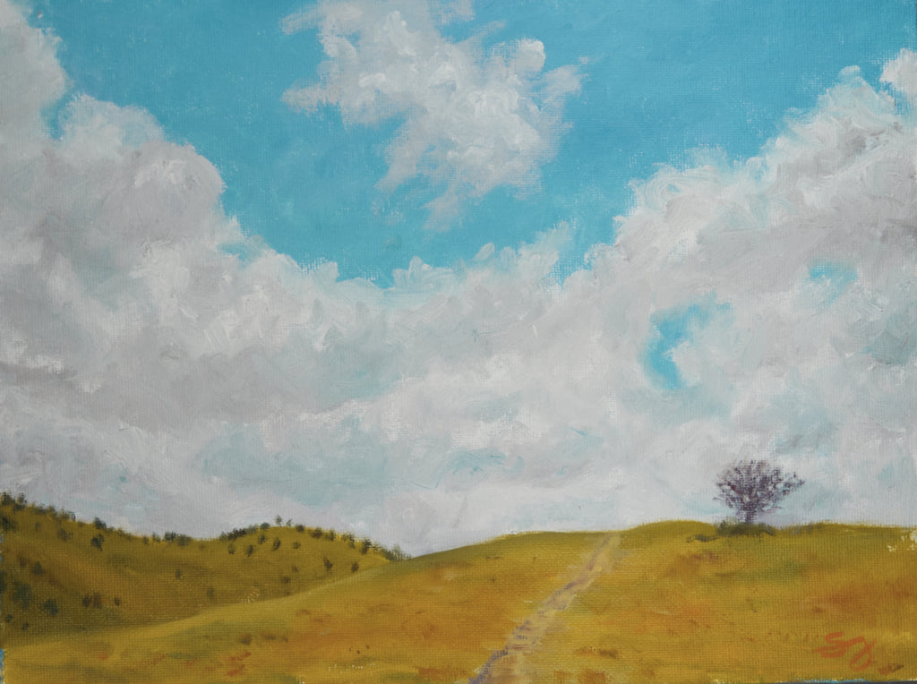 Clouds with Tree 12" X 9" Oil