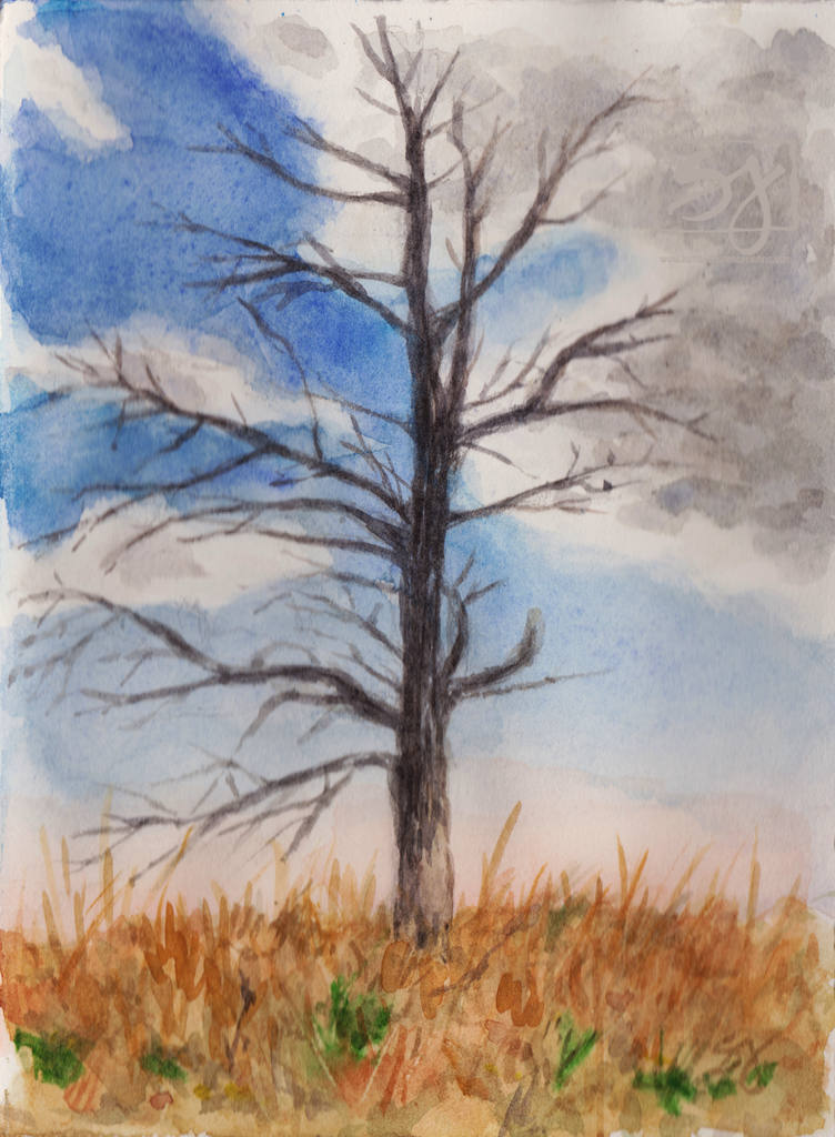 Tree with Clouds 5.25" x 7.25" Watercolor
